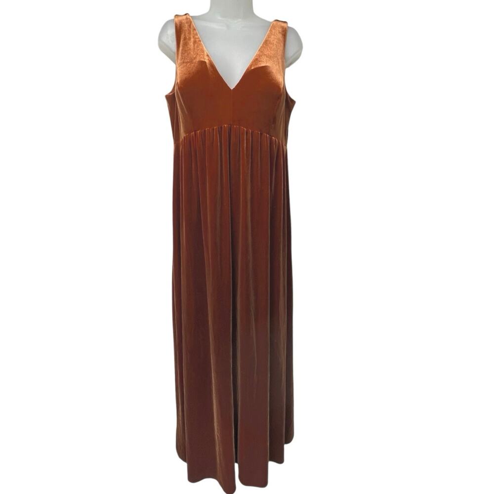 Nouvelle AMSALE Copper Brown Sleeveless Velvet Dress Size 8 V-Neck Maxi Long